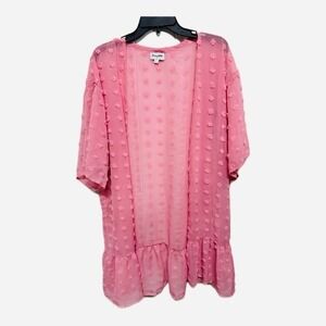 Pink Sheer Polka Dot Kimono Coverup Coquette Twee Feminine Size Large Womens